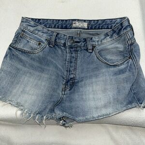 Free People Button Fly Cut Off Shorts Womens Size‎ 31 Raw Hem Blue Denim Boho